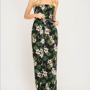Black Lily Print Jumpsuit